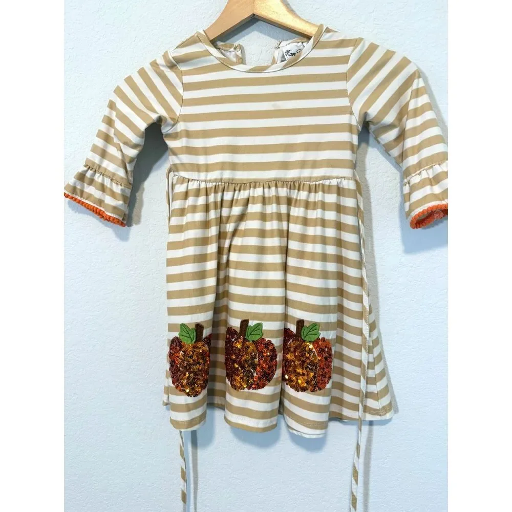 Rare Editions Pumpkin Sequin Stripe Dress – Size 4T/4